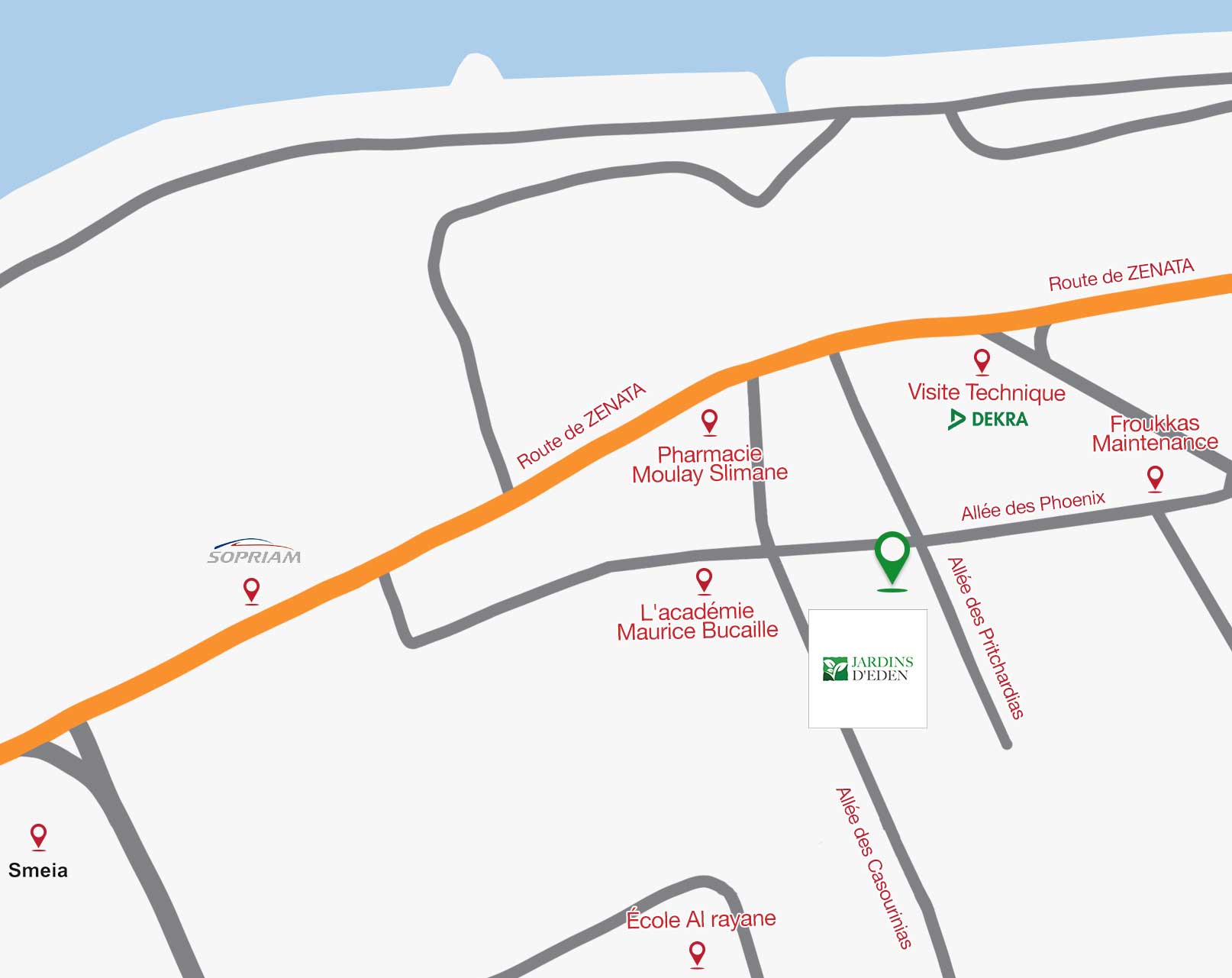 Localisation Jardins d'Eden Ain Sbaa